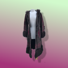 Load image into Gallery viewer, Boho Embroidered Suede Brown and Magenta faux shearling princess hooded coat