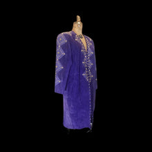 Load image into Gallery viewer, Suede Purple Studded Coat Purple Rain Prince Gold Metal Studded 80's Total Glam Long Throw Coat M/L/XL 1980s
