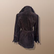 Load image into Gallery viewer, Brown Suede and Fur Collar and Cuff Coat Flexi Size Flared Sleeve