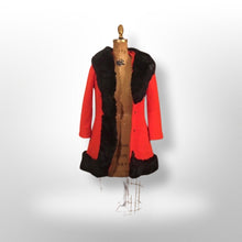 Load image into Gallery viewer, Vintage Lilli Ann Red Wool Mod 60s Fur Trimmed Coat Fur Trim Princess Fall Winter Holidays Christmas