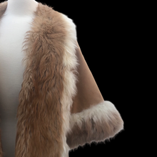 Load image into Gallery viewer, Vintage Camel Suede Tan Duster Coat with Genuine Fur Tuxedo and Cuffs in Natural Color