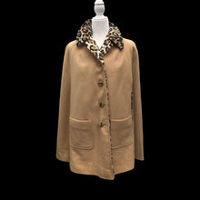 Load image into Gallery viewer, Vintage 60’s Cape Poncho Reversible Wool camel and Faux Leopard Jaguar Print Double Pocket and Buttons