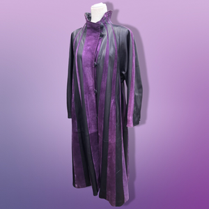 80’s 90’s Purple Lamb Suede and Leather Made In Italy Coat Striped A-Line Flexible Size Loose Fit