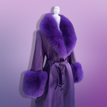 Load image into Gallery viewer, Purple Lamb Leather and Fox Fur Trench Fit and Flare Coat