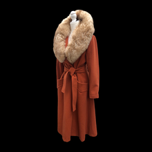 Load image into Gallery viewer, 70’s Vintage Wrap Coat in Fall Autumnal Orange Fit and Flare Princess Wool and Shearling