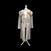Load image into Gallery viewer, Vintage 60’s 70’s Blue Gray Leather and Norwegian Fox Fur Tuxedo Coat