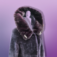 Load image into Gallery viewer, New Shearling and Mink Plum Purple Jeweled Hooded Luxury Coat