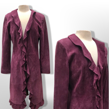 Load image into Gallery viewer, Purple Suede Ruffle Duster Coat