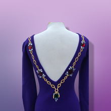 Load image into Gallery viewer, 80’s 90’s Purple Sweater Dress with Jeweled Detail Fitted Hourglass Figure