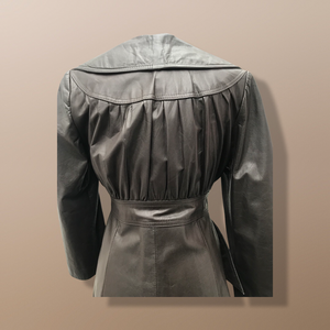 Vintage Brown Leather Trench Spy Coat Lord and Taylor Fit and Flare