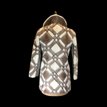 Load image into Gallery viewer, 60s Geometric Jessica Simpson Leather Coat --Mod Mosaic Mink White and Brown Patchwork ColorBlock Coat S/M