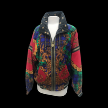 Load image into Gallery viewer, 90’s Neiman Marcus Bomber Windbreaker Waterproof Red and Blue with Gold Chorded Trim