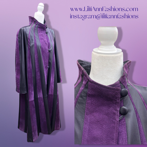 80’s 90’s Purple Lamb Suede and Leather Made In Italy Coat Striped A-Line Flexible Size Loose Fit