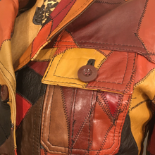 Load image into Gallery viewer, 70’s Vintage Patchwork Leather Jacket 38” Bust Boho Hippy Chic Short Leather Trench