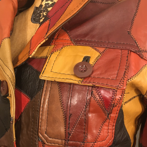 70’s Vintage Patchwork Leather Jacket 38” Bust Boho Hippy Chic Short Leather Trench