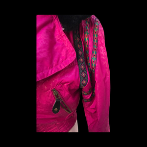 80’s 90’s Hot Pink Hooded Ski Windbreaker Jacket Cropped Tapered Waist Southwestern Aztec Trim