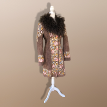 Load image into Gallery viewer, Vintage Deadstock Embroidered Pink Floral Brown Suede and Mongolian Lamb Coat Small Petite
