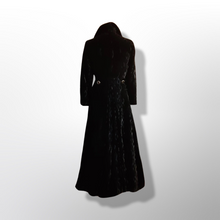 Load image into Gallery viewer, 60&#39;s 70&#39;s Black Raised Velvet Coat Fit and Flare Victorian Gothic Double Breasted Full Length Princess