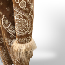 Load image into Gallery viewer, Boho Penny Lane Caramel Suede Sheepskin Curly Mongolian Lamb Intricate Embroidery Embroidered Coat Custom Made in France