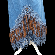 Load image into Gallery viewer, 80’s Vintage Three Piece Jean and Lace Skirt Bustier and Jacket Beaded and Embroidered Cowgirl Cowboy Beyoncé Style