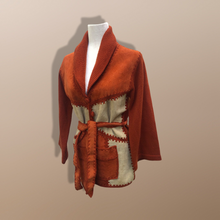 Load image into Gallery viewer, 70’s Vintage Suede Orange Knitted Belted Sweater Jacket Light