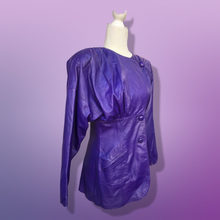 Load image into Gallery viewer, 80’s Glam Purple Leather Jacket Studio 54 Ultra Soft Lamb Leather Fitted and Ruched