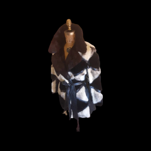 Load image into Gallery viewer, Vintage Women&#39;s Coat- Mod Dramatic 60s Cross Mink White Black Leather Mosaic Geometric Princess Jacket Coat
