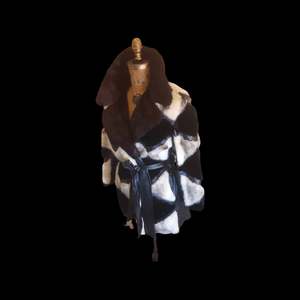 Vintage Women's Coat- Mod Dramatic 60s Cross Mink White Black Leather Mosaic Geometric Princess Jacket Coat