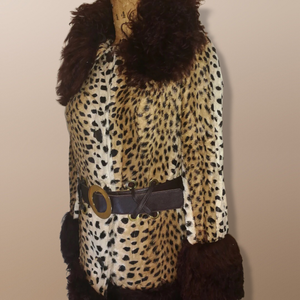 60s Lilli Ann Mod Faux Leopard Faux Fur Print Genuine Mongolian Curly Lamb S