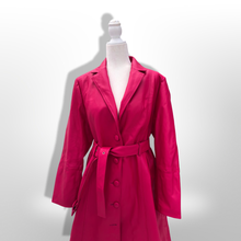 Load image into Gallery viewer, Vibrant Pink Leather and Fox Fur Trench Fit and Flare Pinup Coat