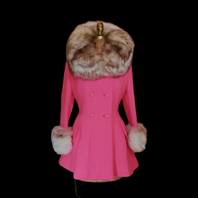 Load image into Gallery viewer, 60s Pink Lilli Ann Norwegian Fox Fur Coat Fit and Flare Neon Florescent Bright Pink Double Breasted Princess