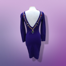 Load image into Gallery viewer, 80’s 90’s Purple Sweater Dress with Jeweled Detail Fitted Hourglass Figure