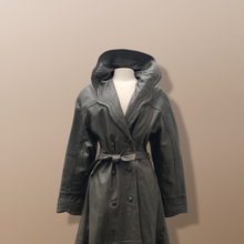 Load image into Gallery viewer, Italian Leather Coat Full Length Scalloped Collar Fit Flare Princess Belted