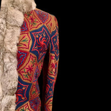 Load image into Gallery viewer, Vintage Women&#39;s 70s Coat Embroidered Suede Colorful Bright Mandala Festive Afghan Turkish Genuine Fur Trim