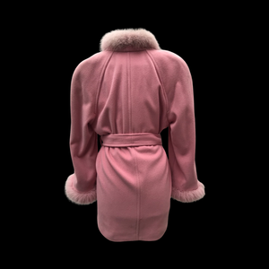 Bill Blass Vintage Pink Wool and Fox Fur Wrap Coat Soft