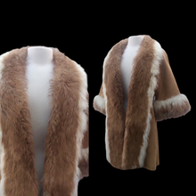 Load image into Gallery viewer, Vintage Camel Suede Tan Duster Coat with Genuine Fur Tuxedo and Cuffs in Natural Color