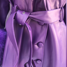 Load image into Gallery viewer, Purple Lamb Leather and Fox Fur Trench Fit and Flare Coat