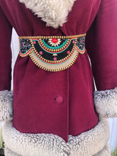 Load image into Gallery viewer, Women's Vintage Coat~ 70s Maroon Red Velveteen Velvet Shearling Tiered Princess Beaded  Belted Coat Fit Flare Penny Lane Almost Famous