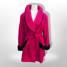 Load image into Gallery viewer, Vintage Wool Magenta Pink Wool Black Trim Wrap Coat