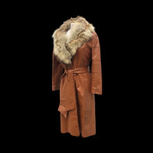 Load image into Gallery viewer, 70’s Vintage Leather Caramel Coat with Fur Collar and Belt