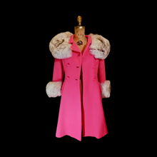 Load image into Gallery viewer, RARE COLLECTIBLE 60S Mod Pink Lilli Ann Vintage Coat- Princess Norwegian Fox Fur Pinup Coat Fit and Flare Neon Florescent Bright Pink