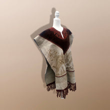 Load image into Gallery viewer, 70’s Suede Poncho Cape Equestrian Serape with Carved Two Bulls Fighting Scene Fringe Border One Size Fits All Cowboy Cowgirl Unisex Southwestern Mexican Native Boho One of A Kind