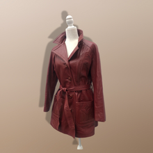 Load image into Gallery viewer, 70’s Vintage Bergundy Leather Jacket Trench Style