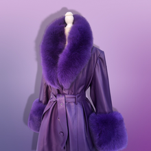 Load image into Gallery viewer, Purple Lamb Leather and Fox Fur Trench Fit and Flare Coat