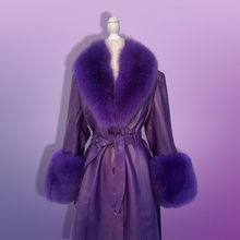 Load image into Gallery viewer, Purple Lamb Leather and Fox Fur Trench Fit and Flare Coat