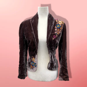 Vintage 90’s Embroidered Floral Velvet Silk Jacket Blazer Spring