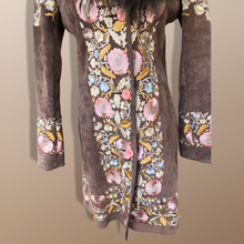 Load image into Gallery viewer, Vintage Deadstock Embroidered Pink Floral Brown Suede and Mongolian Lamb Coat Small Petite