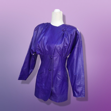 Load image into Gallery viewer, 80’s Glam Purple Leather Jacket Studio 54 Ultra Soft Lamb Leather Fitted and Ruched