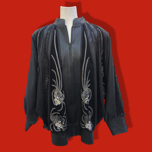 Vintage Glam 80’s Couture Neiman Marcus Leather Dolman Batwing Cocoon Black Leather Suede Hand Beaded Sequined Jacket Studio 54 80’s Iman Style One Size Fits Most