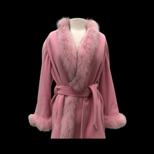 Load image into Gallery viewer, Bill Blass Vintage Pink Wool and Fox Fur Wrap Coat Soft